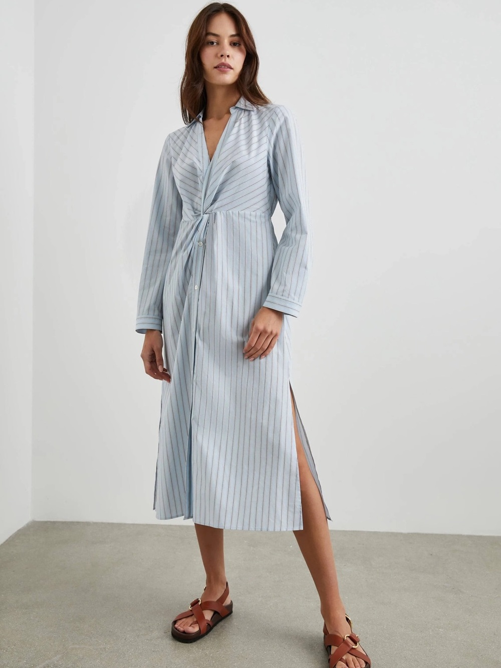Rails Blue Irie Hampton Stripe Pinstripe Tie-Front Midi Dress S